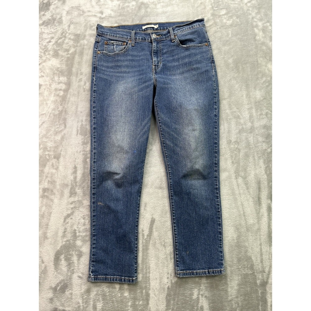 Levis Jeans Women Sz 30 Blue Boyfriend Straight Stretch Mid Rise Western Whisker